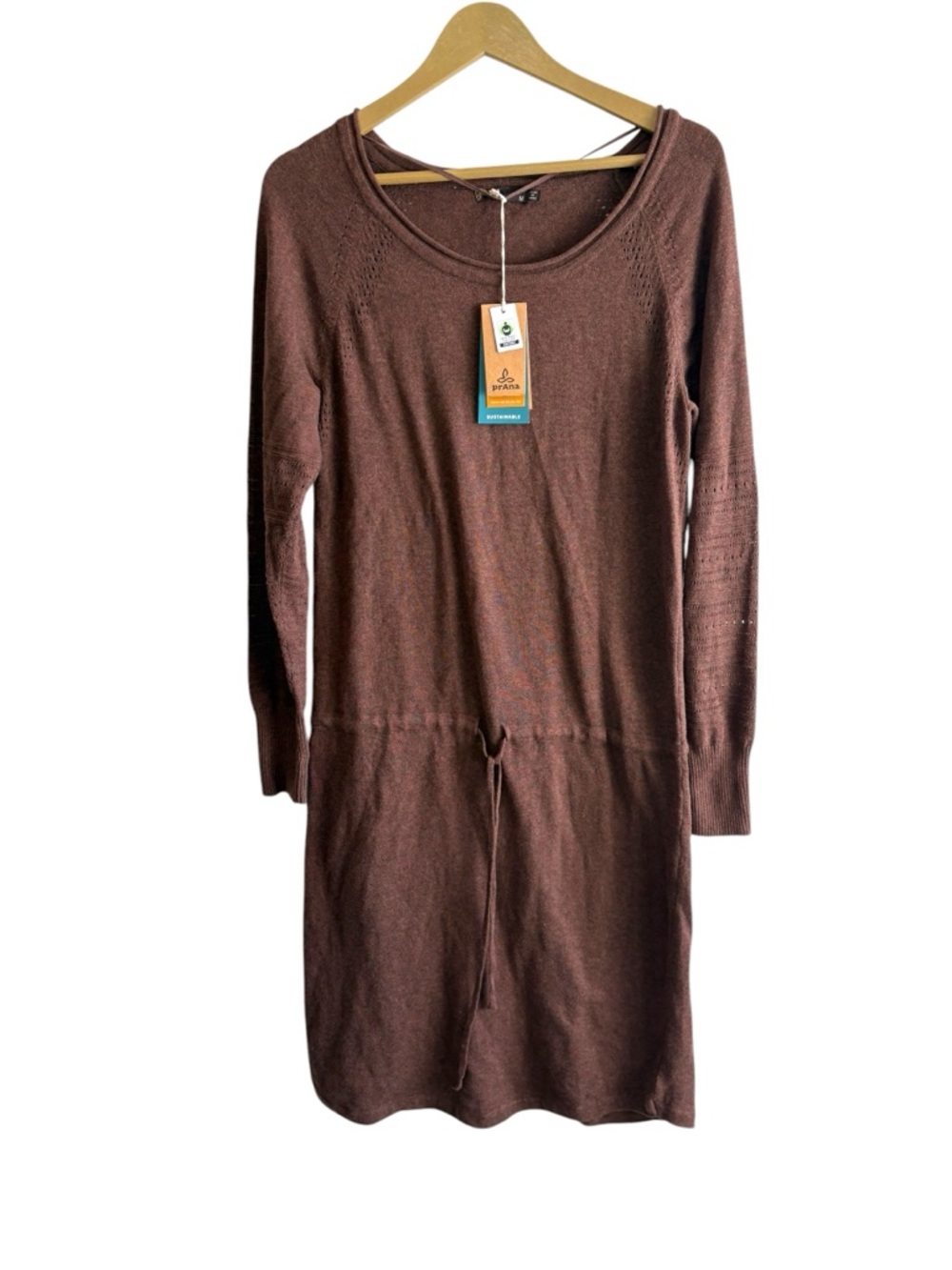 NEW Prana Size Medium Knit Brown Leigh Dress Long Sleeve‎ Mini Granola Boho